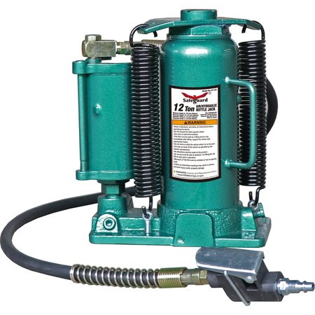 SAFEGUARD Air/Hydraulic Bottle Jack, Casted Base, Steel, 12 Ton Capacity 61122